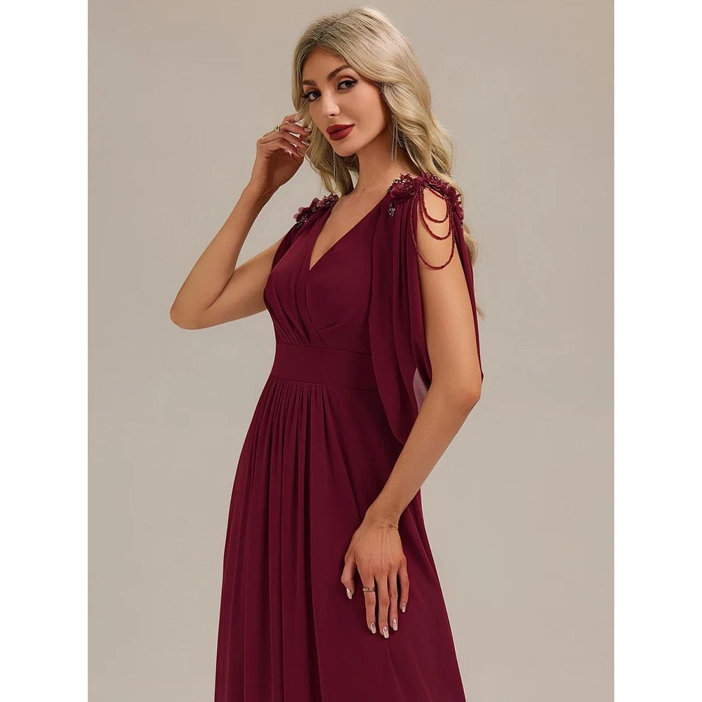 Ever Pretty Merlot A-Line Flowy Floral Beaded Chiffon Formal Dress NWT / 22 - Picture 2 of 16